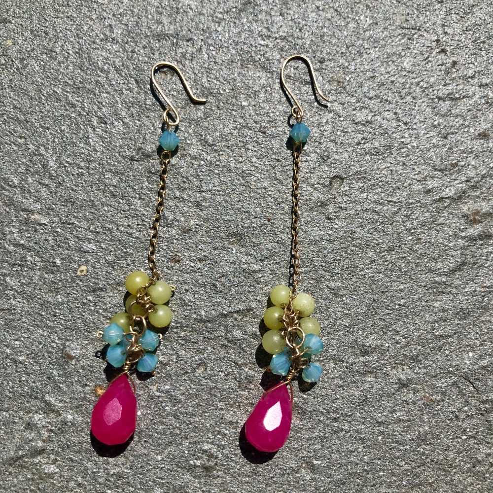 Tangle Drop Earring Wrapped  Gemstone Gold Plated